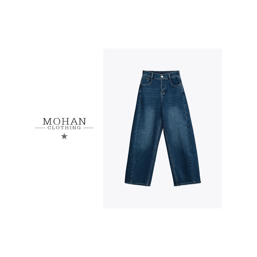 复古蓝阔腿牛仔裤女休闲长裤宽松百搭裤子PHT61016