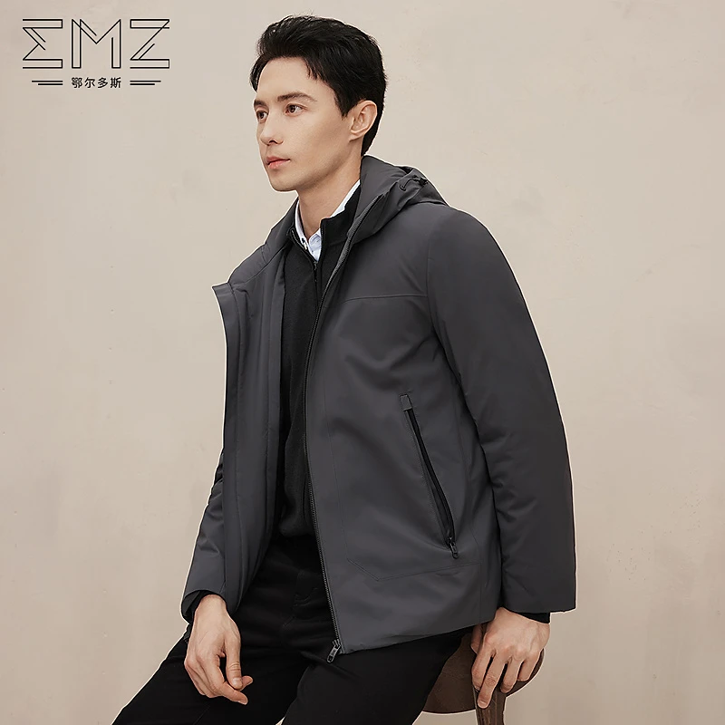 EMZ鄂尔多斯男款连帽中长款防风保暖秋冬商务休闲皮毛皮衣