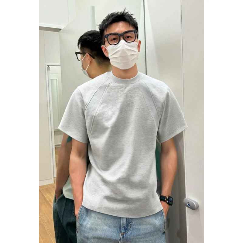 解构拼接重磅空气层短袖T恤男女夏美式复古正肩百搭半袖boxy上衣