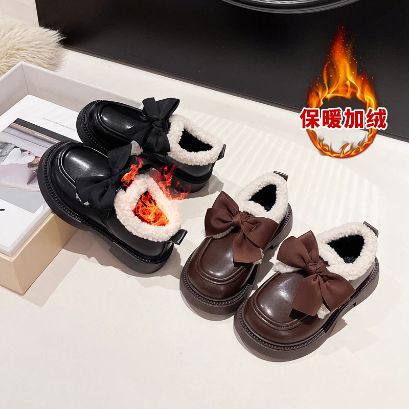 女童加绒二棉魔术贴小女孩秋冬儿童学院风皮鞋冬季圆头韩版女宝宝