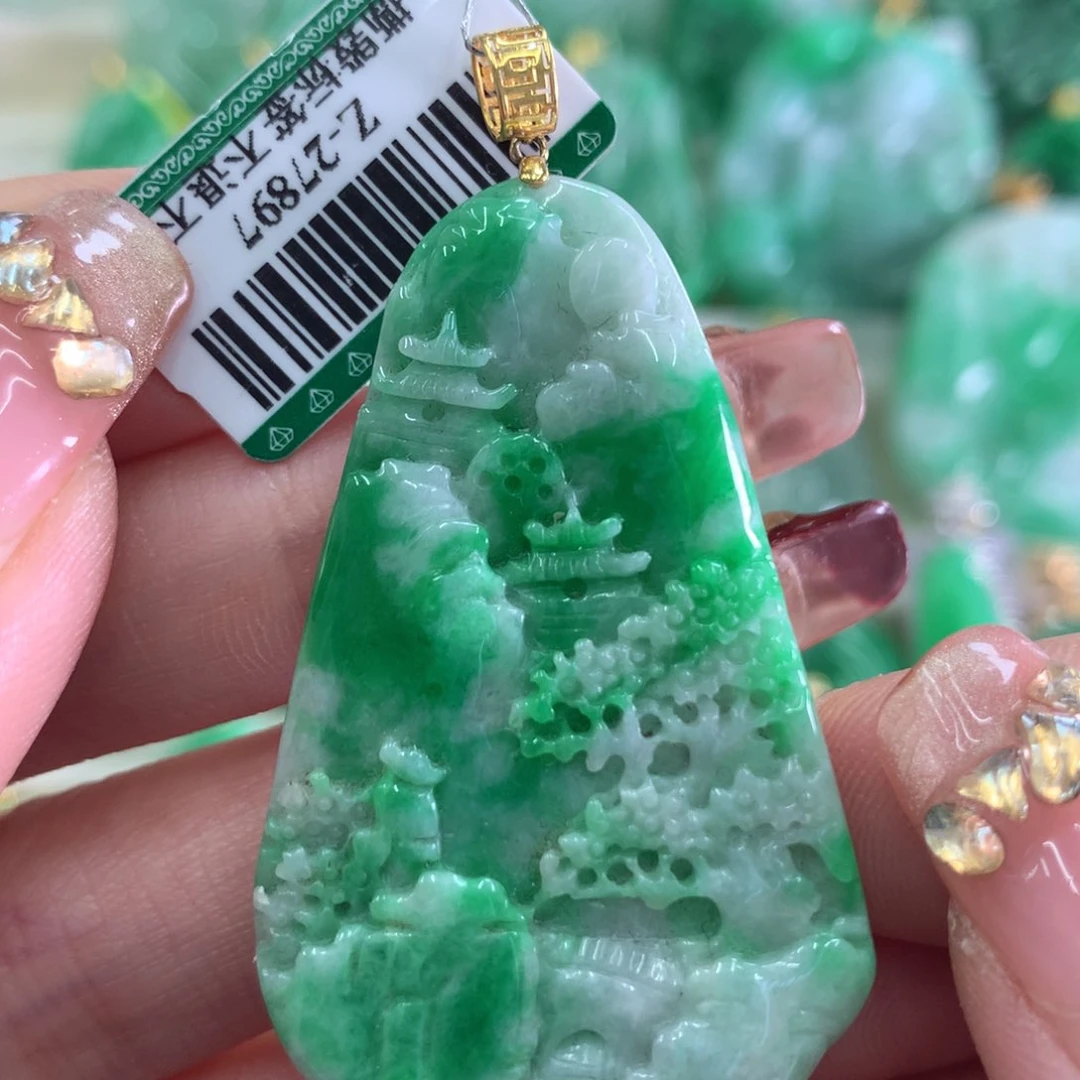 翡翠吊坠(不含链)18K金镶嵌