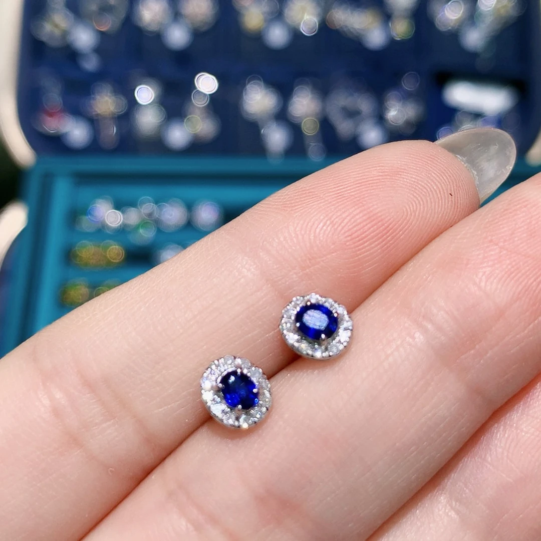 【闪购商品】耳钉蓝宝石铂Pt850镶嵌