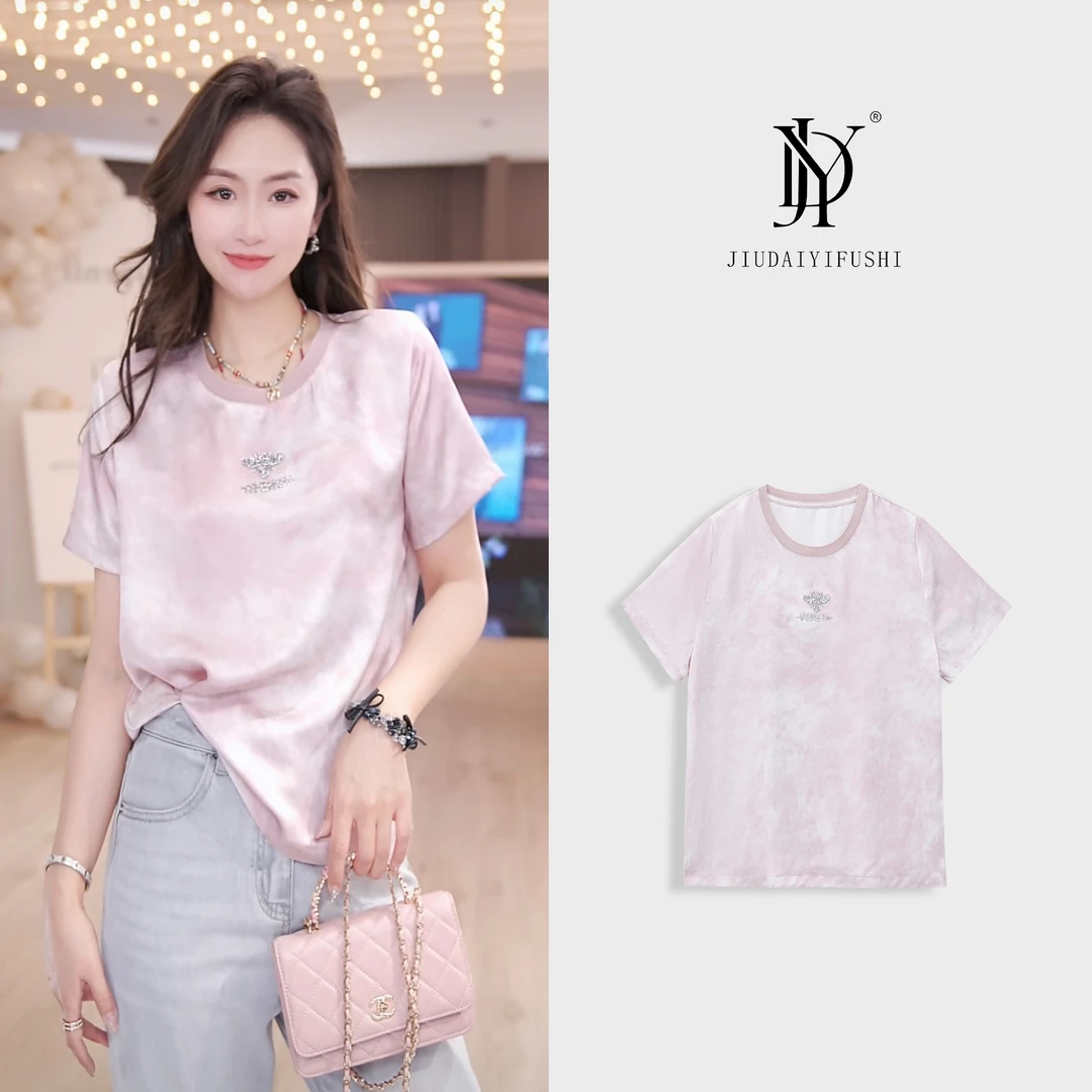 玖黛衣现货【粉蝶】新款渐变百搭显瘦高级潮流感T恤 TXJ40818