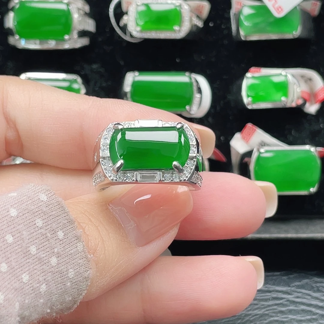 翡翠银S925镶嵌戒指天然A货翡翠没运费险3936