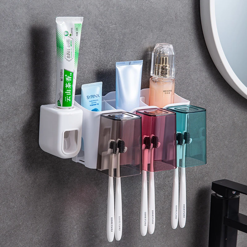 套装置物架卫生间家用壁挂式免打孔挂墙式牙刷架套装刷牙洗漱杯漱