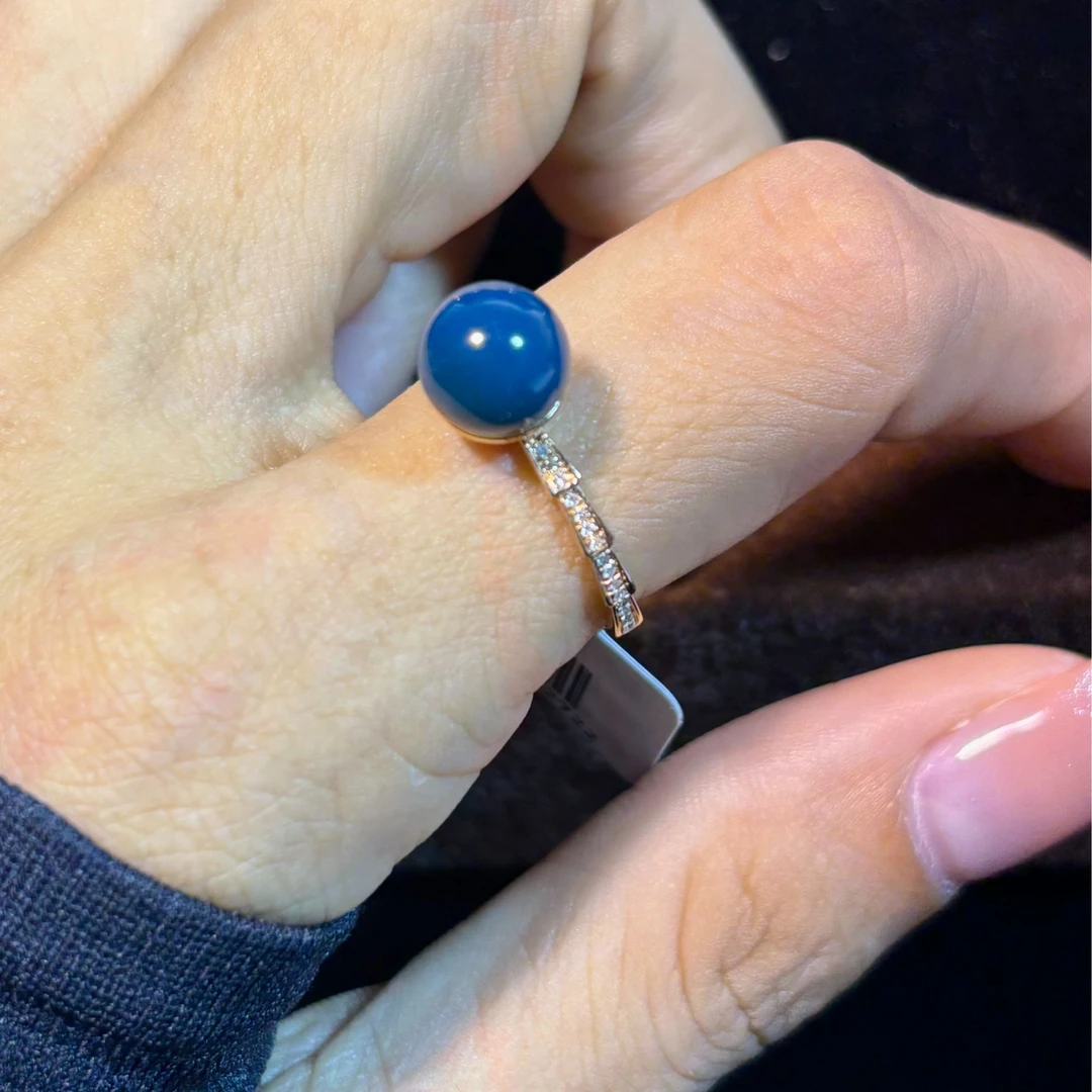 天然原矿多米尼加蓝珀18K金镶戒指