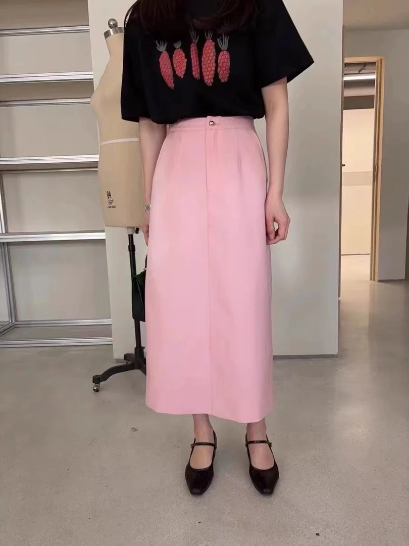 春款中长款粉色半裙