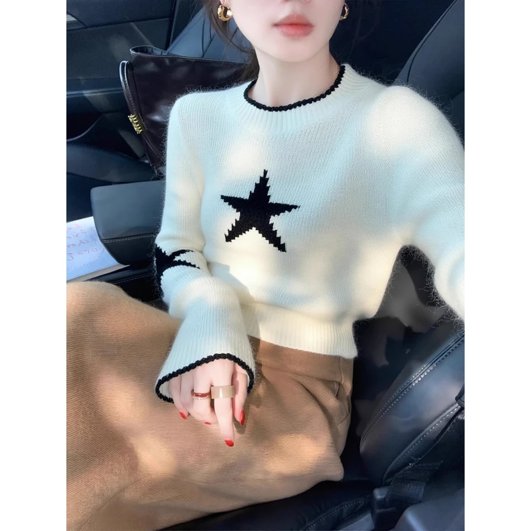 2025新款今年秋冬流行巨好看时尚独特慵懒高级感气质白色毛衣上衣