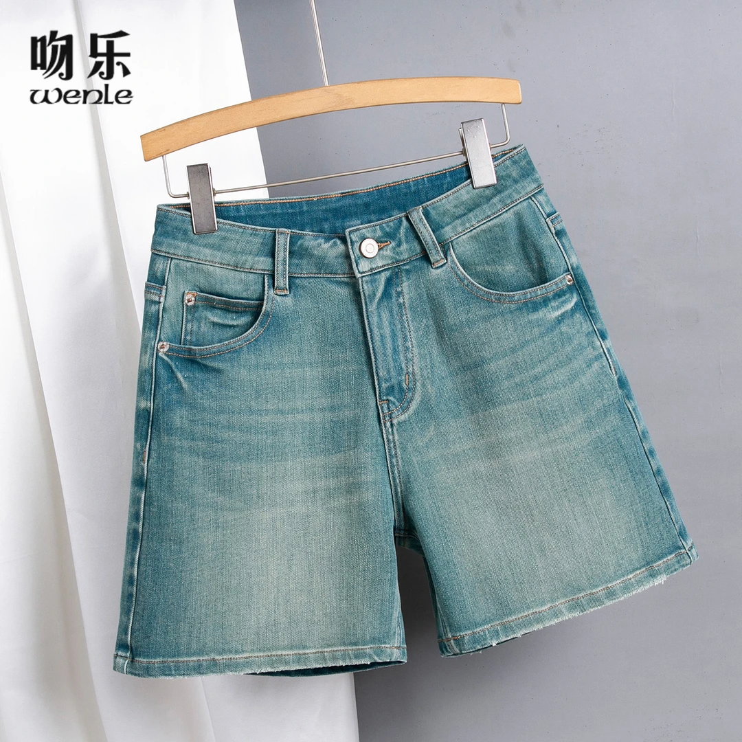 夏季新款/复古高腰牛仔短裤女弹力遮胯宽松显瘦显白阔腿四分裤