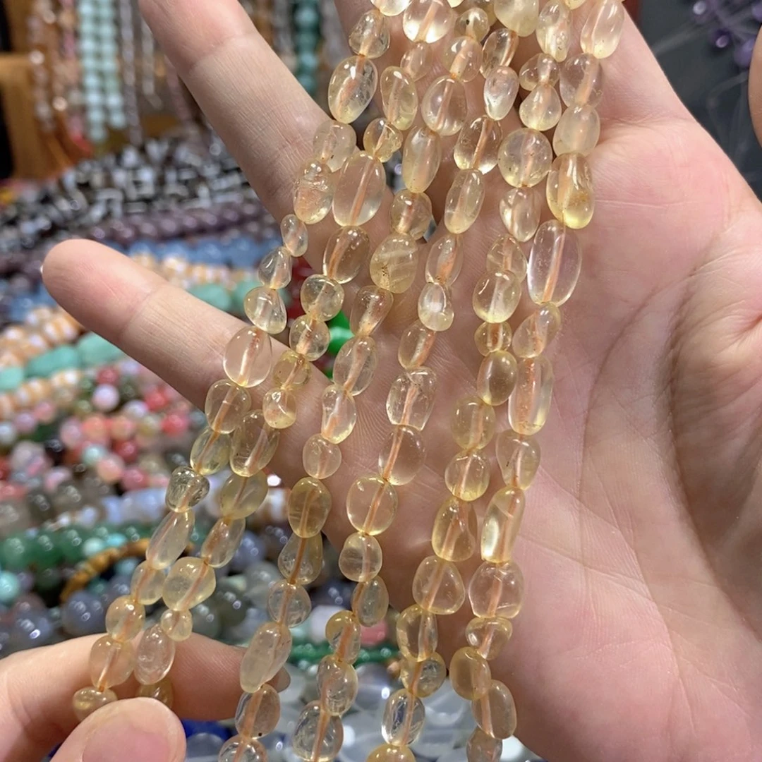 未镶嵌玛瑙/玉髓珠宝半成品黄水晶糖豆一条卡7mm