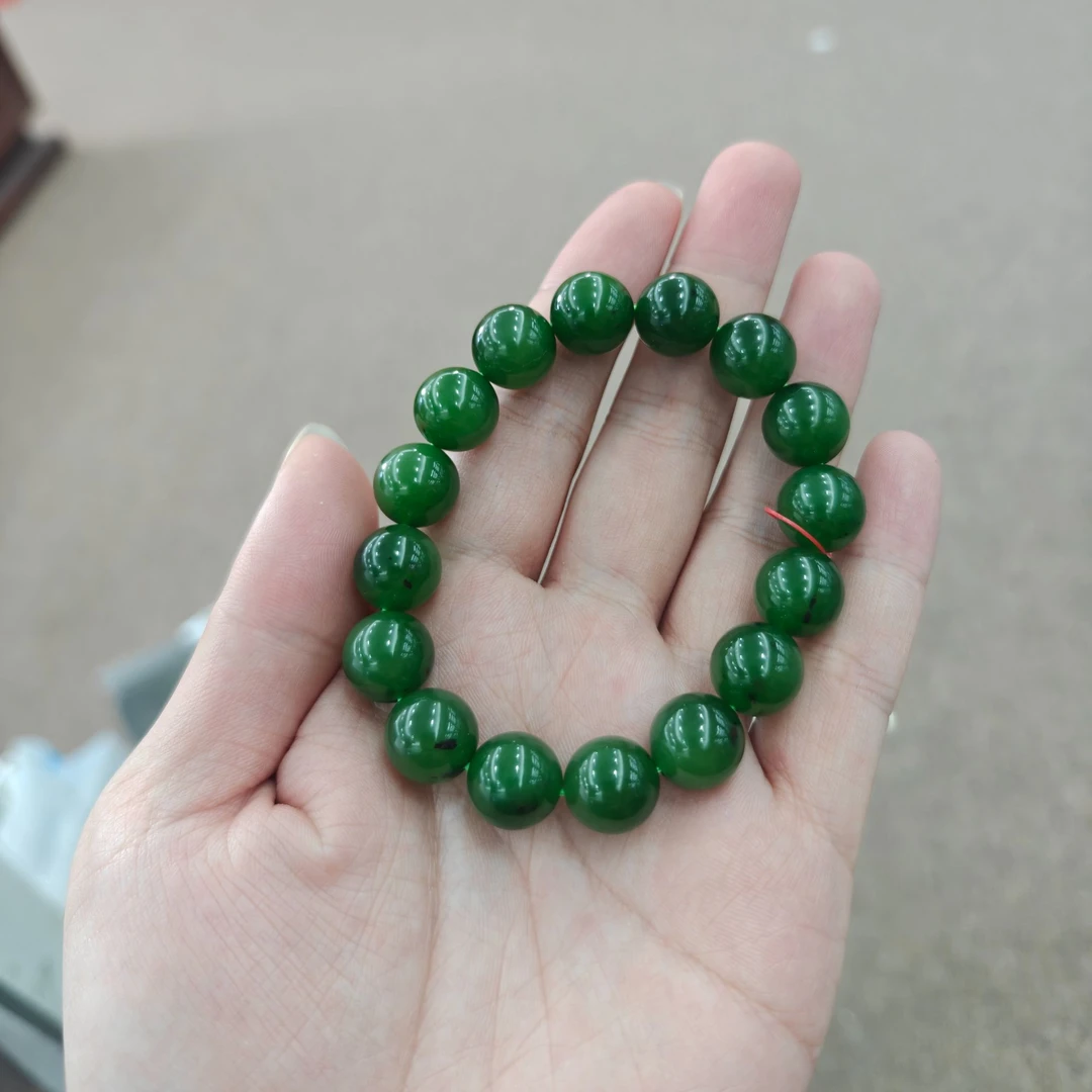 和田玉卡12+俄七碧玉老料圆珠手串 多样性发一
