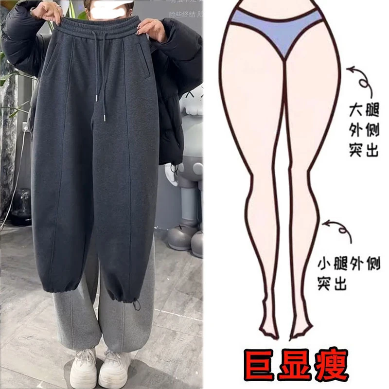 冬季新款加绒加厚大码韩版洋气哈伦裤梨形身材显瘦百搭休闲卫裤女