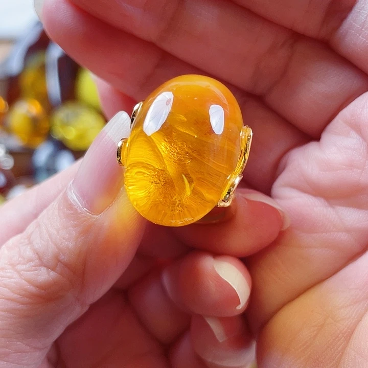 琥珀银S925镶嵌裸石戒指
