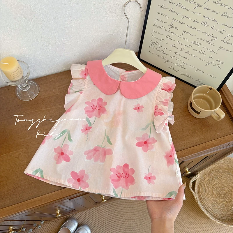 儿童夏季新款女童小飞袖衬衣衬衫娃娃领女宝宝童装欧若风童装