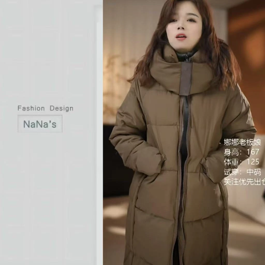 2024羽绒棉服女韩版宽松加厚时尚长款连帽冬季过膝棉衣外套女0188