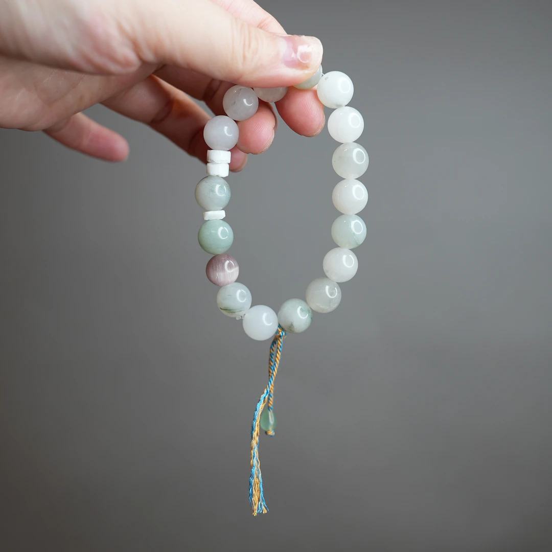 【好运/健康/桃花】天山翠玉猫眼石10mm单圈手串吊坠新中式高级冷淡