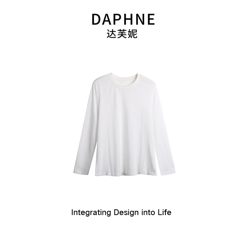 Daphne/达芙妮LH 极简洋气百搭柔和宽松圆领长袖亚麻T恤5916