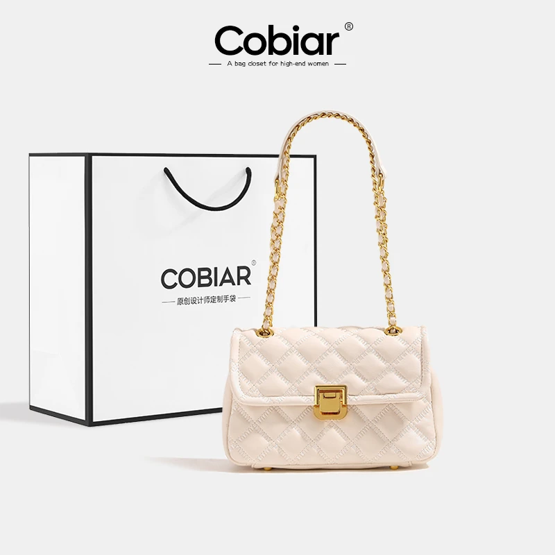 Cobiar小香风真皮菱格链条包包女2025新款时尚轻奢单肩斜挎小方包