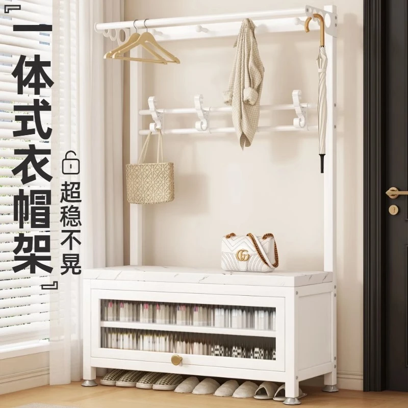 入户门口换鞋凳挂衣架一体不锈钢多功能置衣架可坐鞋柜玄关衣帽架