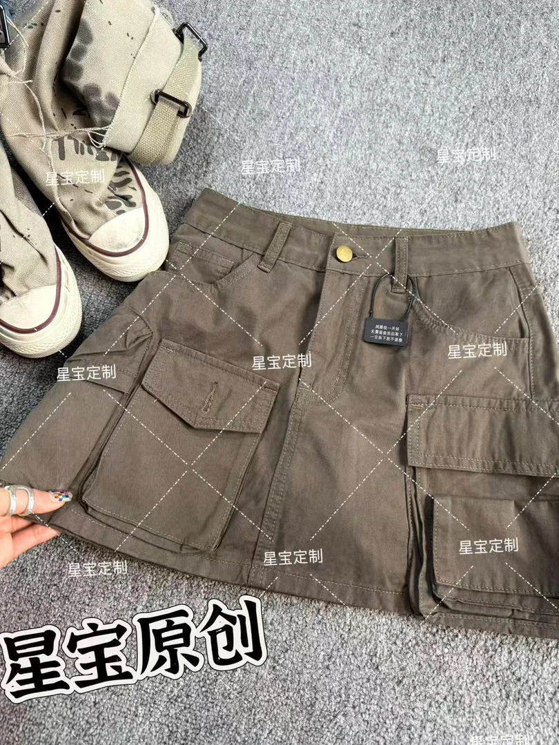 【星宝专属】辣妹口袋工装短裙女2025夏季设计感美式高腰半身裙9063