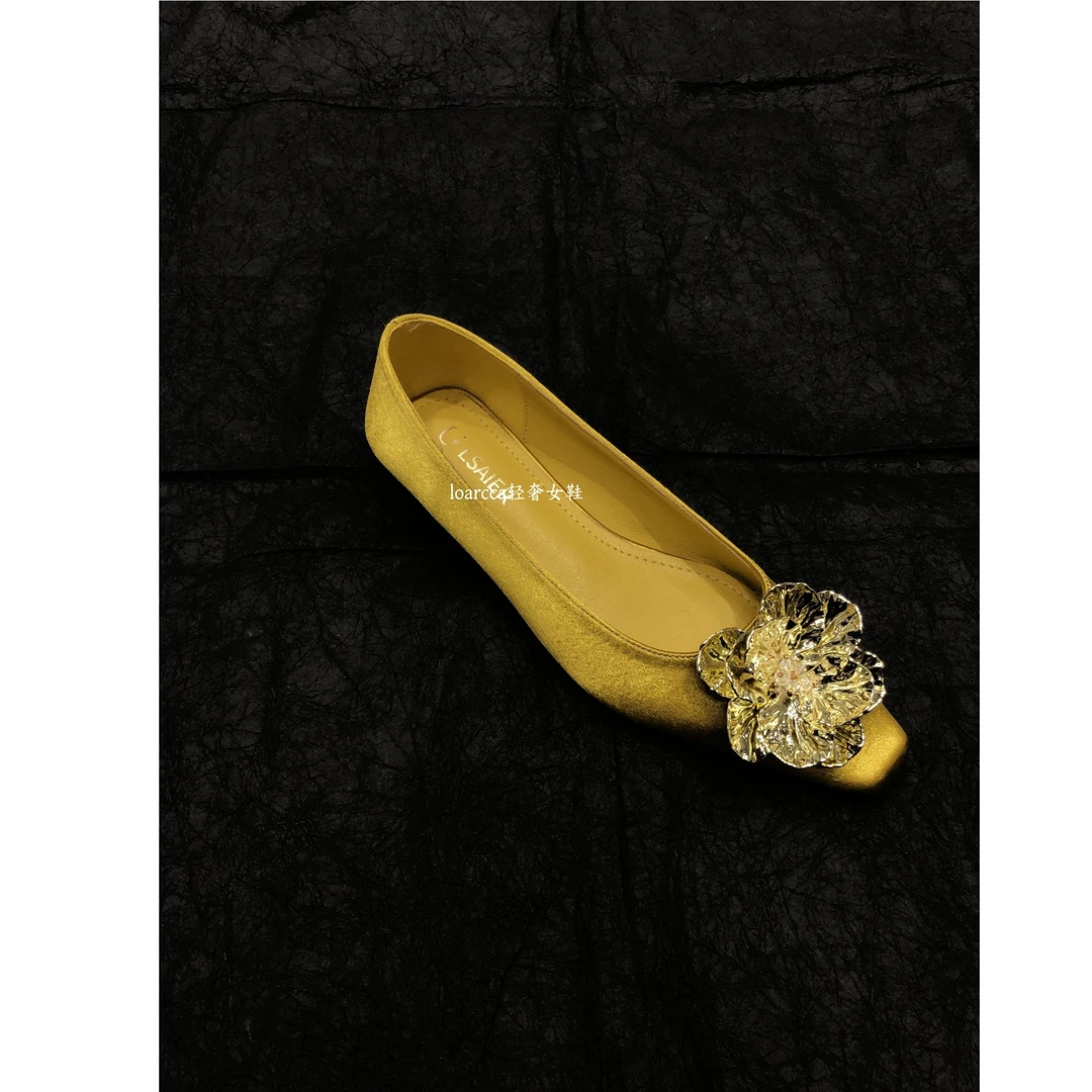 仙女风碎花朵高跟鞋女平底单鞋子春季配裙子职场千金风闺秀 A