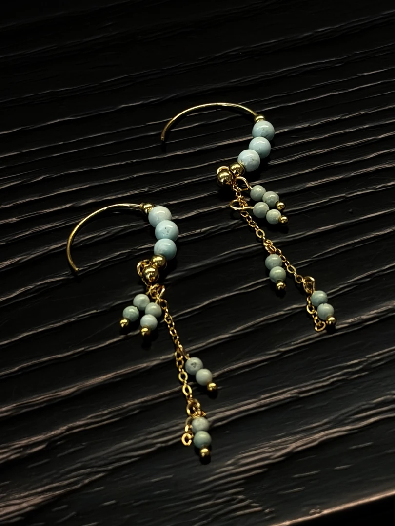 E327 绿松石银S925镶嵌 绿松金色耳饰