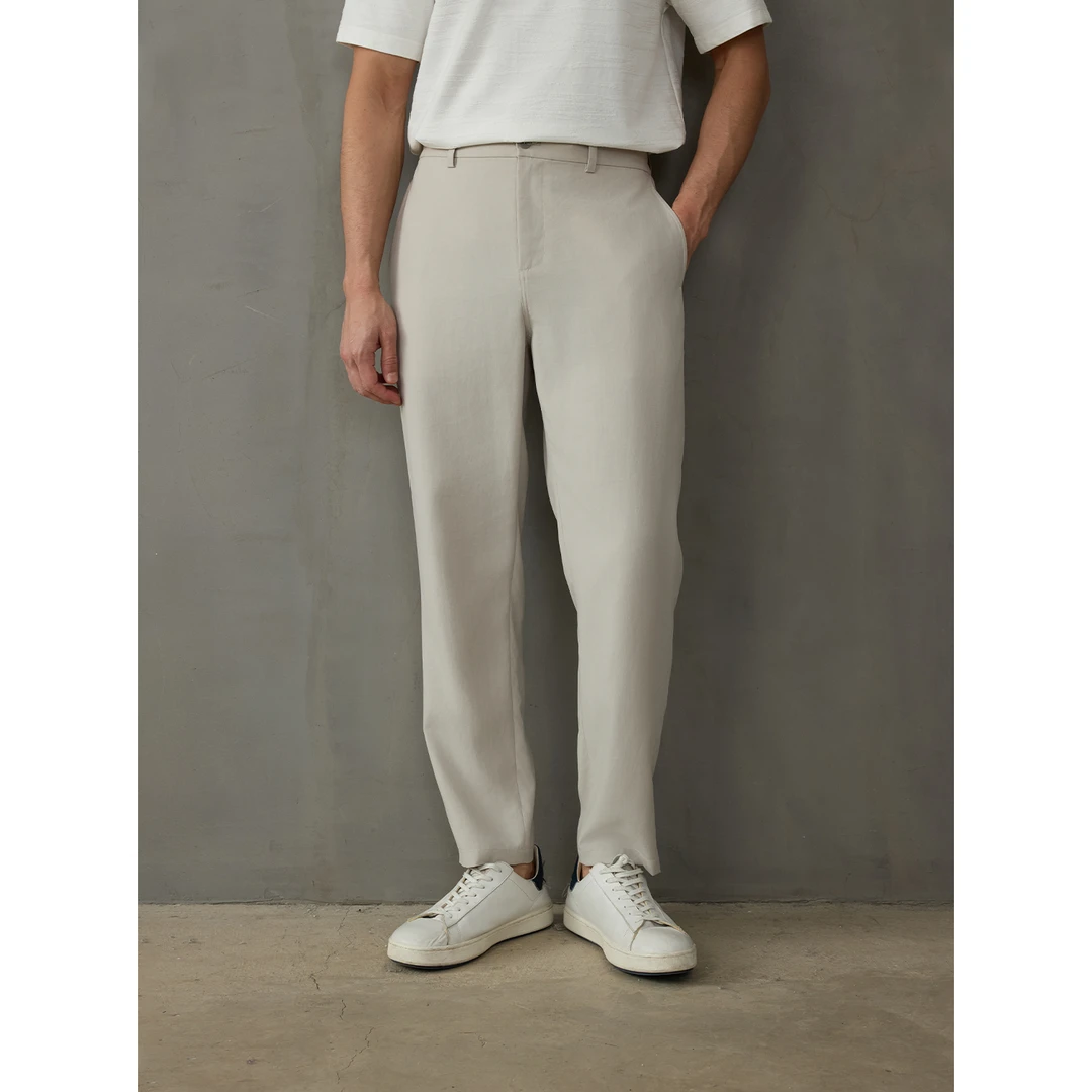 THESSNCE天丝亚麻丝滑垂感德芙男士通勤修身直筒休闲裤夏季新款