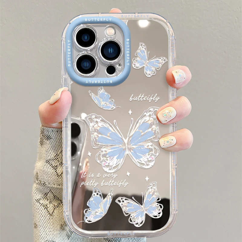 适用于苹果16oppo华为vivo幻彩蝴蝶镜面手机壳网红创意个性高级感