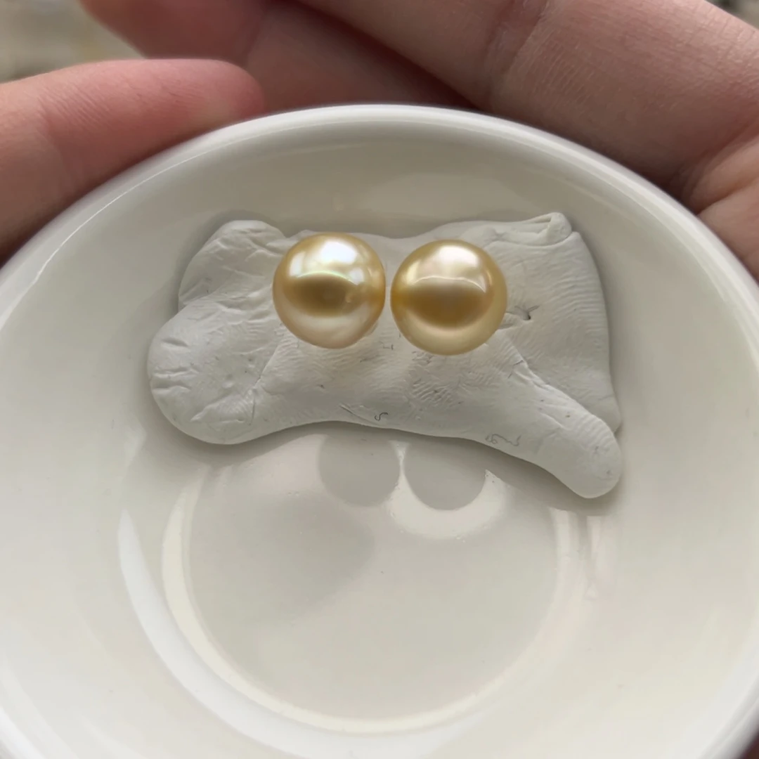 银S925镶嵌耳钉海水珍珠10.5mm海水金珠圆巴素钉