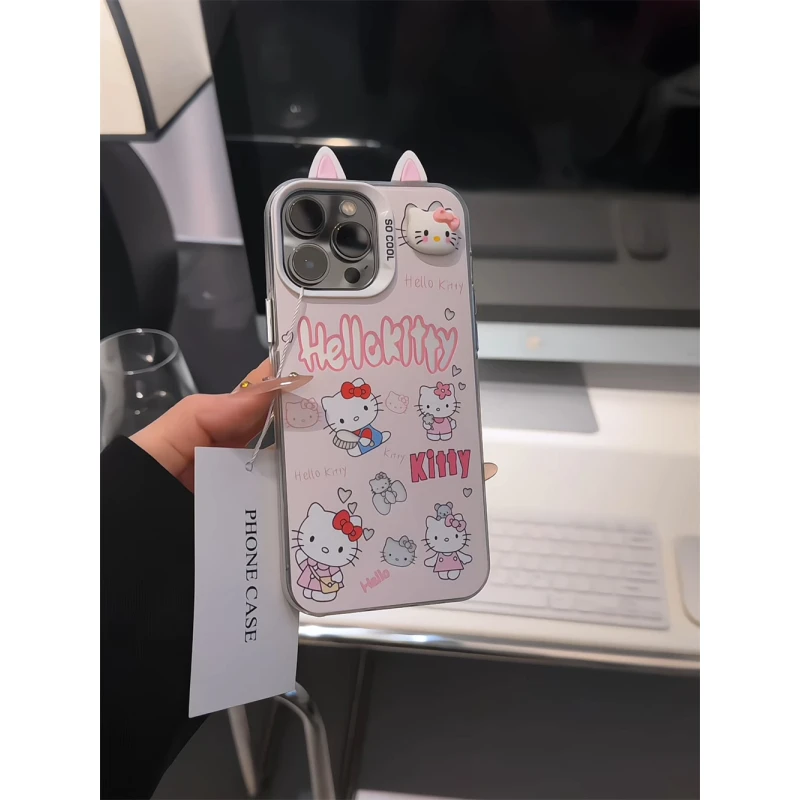 镂空kitty适用苹果17手机壳iPhone16pro彩银华为小众oppo小米vivo