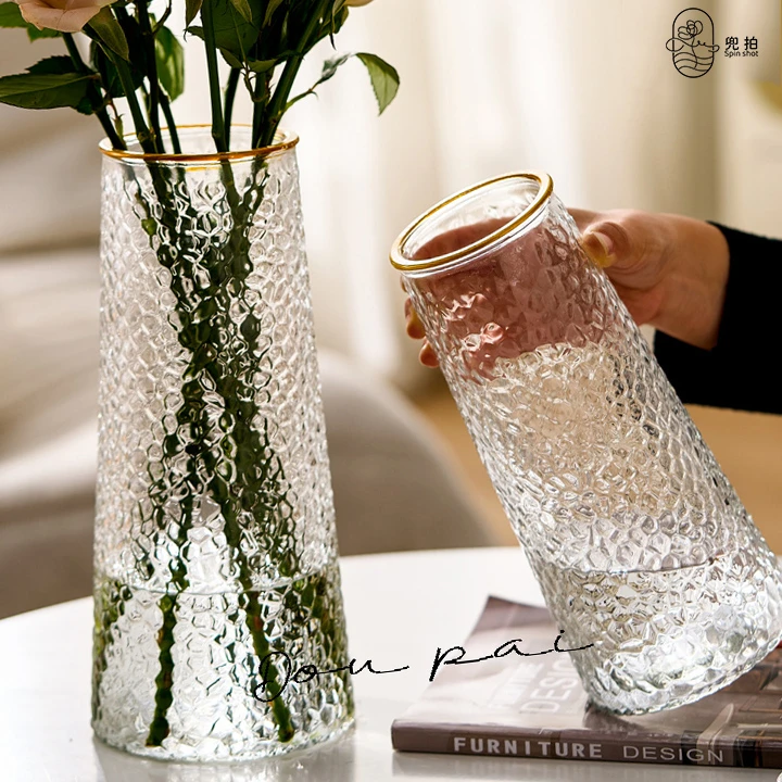 【大号30cm/两只装】冰川纹花瓶简约玻璃摆件高级感轻奢颜控插花