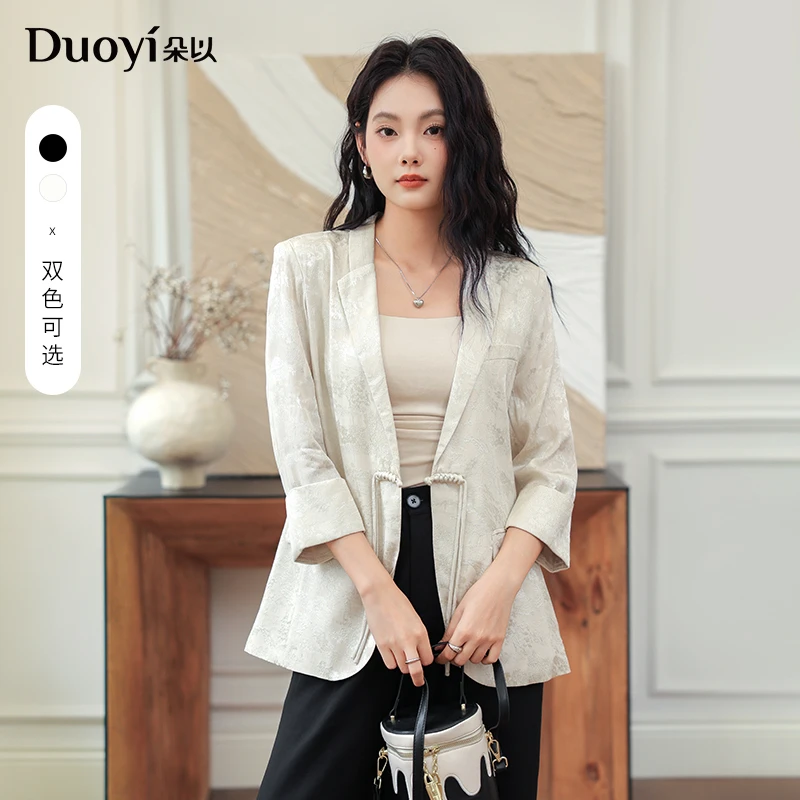 朵以2025秋季新款新中式国风提花盘扣七分袖西装外套39BQ418018