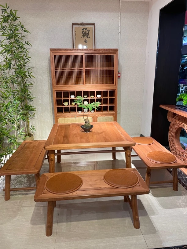 简约中式锦绣方桌餐厅八仙桌四方桌条凳四方茶桌长茶凳