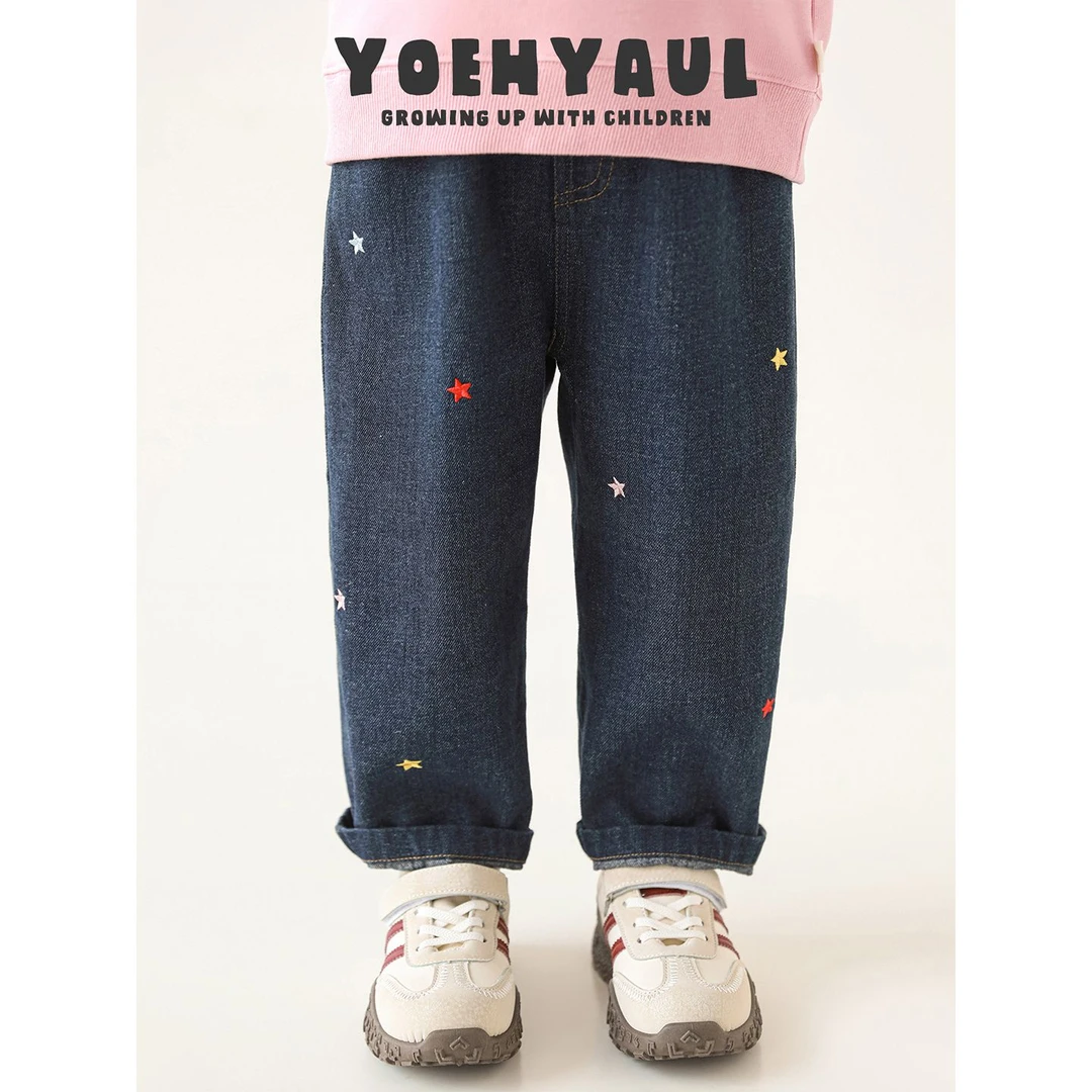 幼悠女童秋装星星刺绣牛仔裤洋气独特洋气时髦女童装休闲裤Q4326