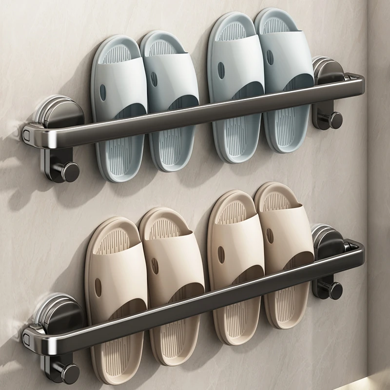 浴室吸盘拖鞋架免打孔壁挂挂杆卫生间沥水挂架挂钩浴巾架收纳架子