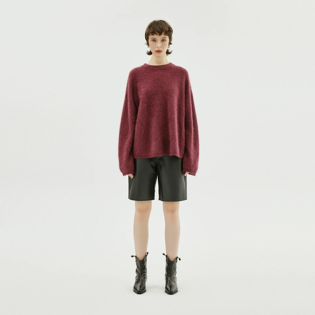 AP洛哥43062ST【拉毛羊绒/全色】长袖圆领纯色落肩宽松百搭套衫