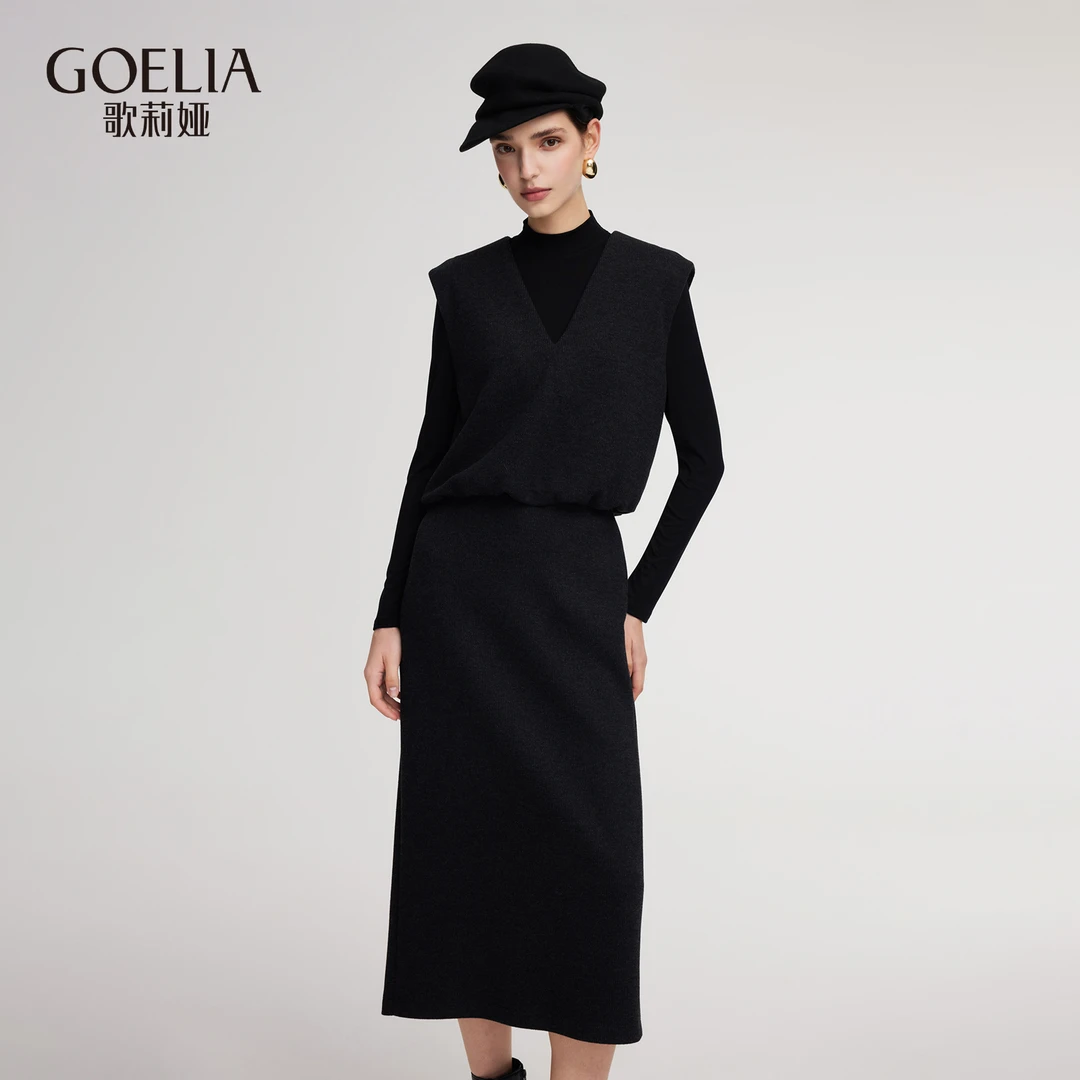 【预售】歌莉娅 冬季新品 V领针织衫+高领针织衫+半裙1ESJAC300