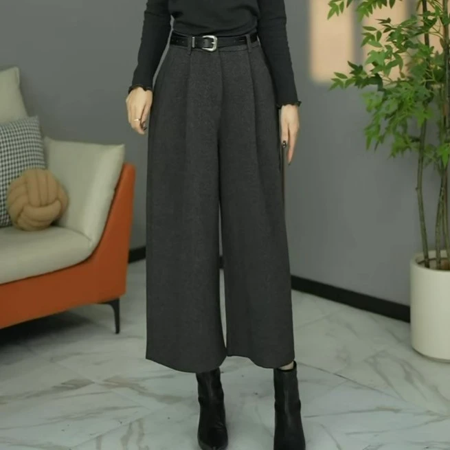 原创设计师款秋冬款时尚洋气百搭毛呢裤靴裤裙裤八分阔腿裤