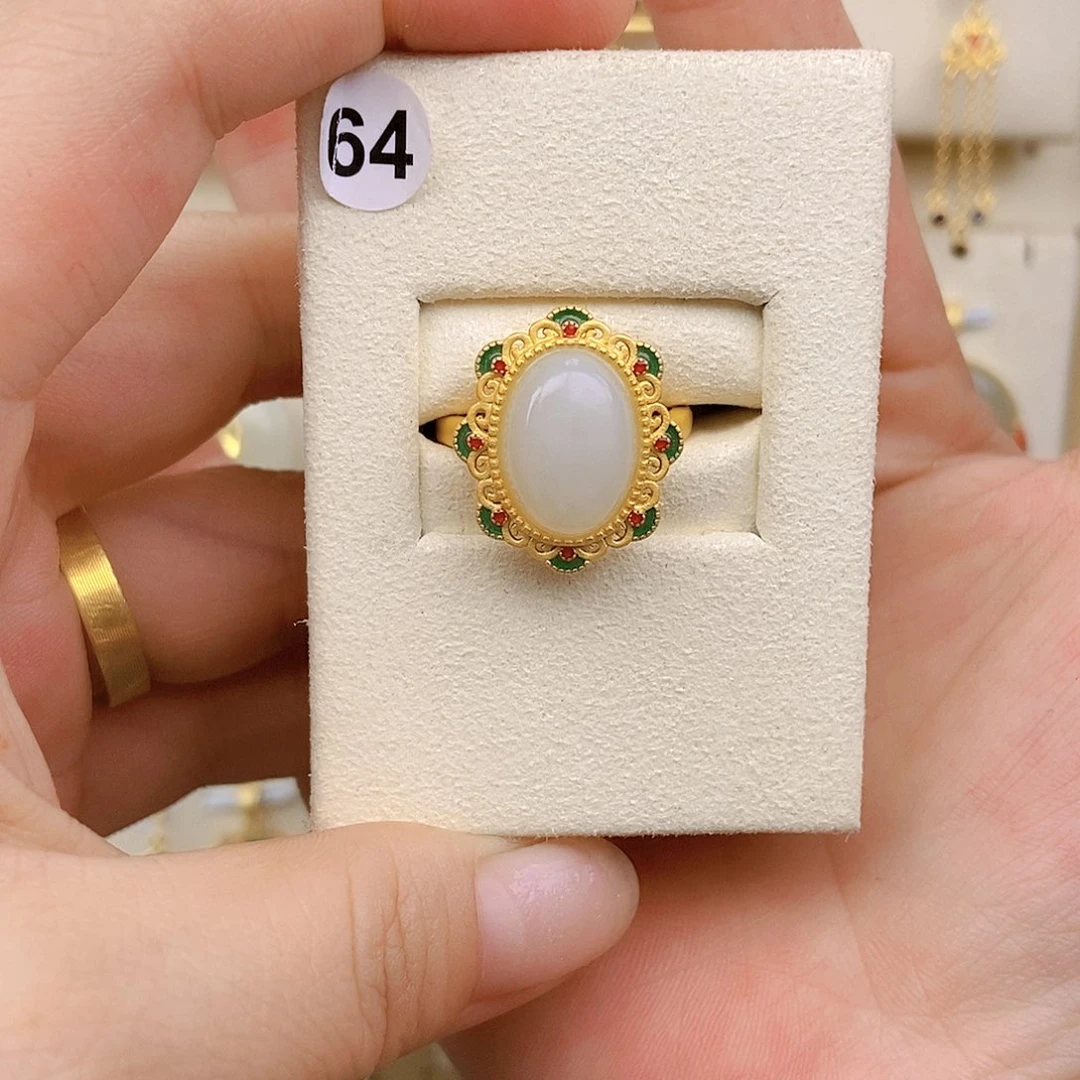 玛瑙/玉髓戒指银S925镀金镶嵌