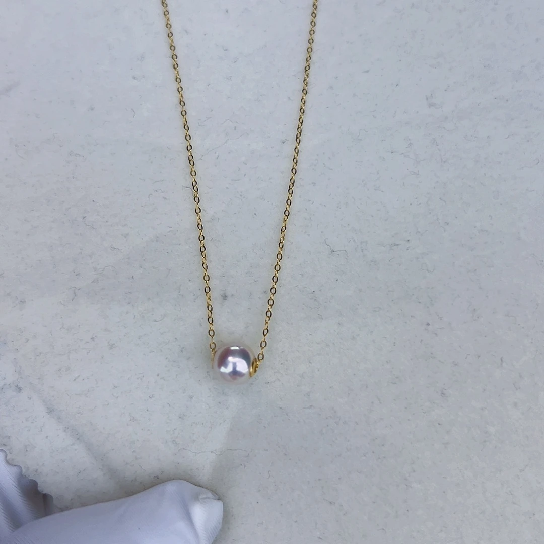 海水珍珠海水akoya路路通吊坠7-8mm18K金镶嵌