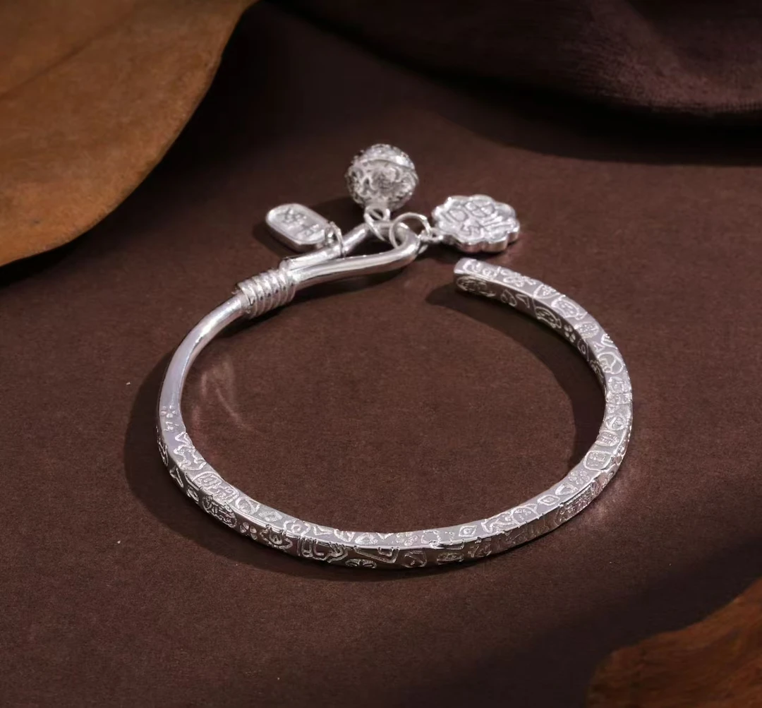 银饰开口四方吉言手镯  无礼盒  YZ015