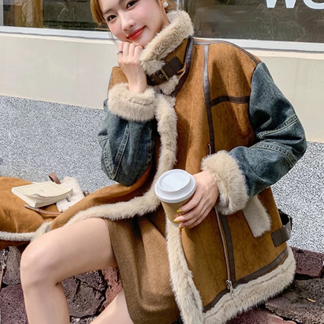 冬季女毛领冬天秋冬季秋季短外套保暖加厚毛绒翻领