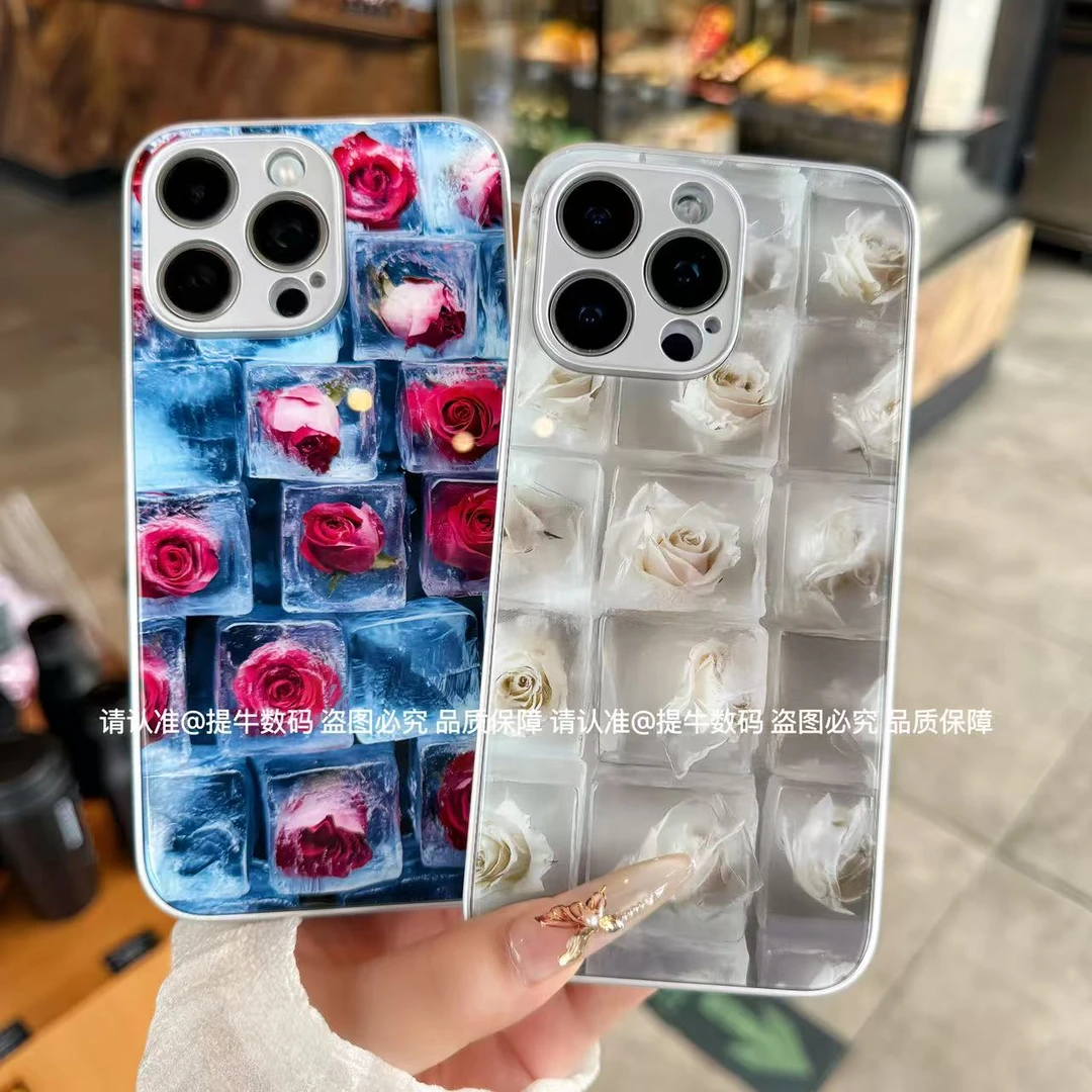 苹果/小米/华为/荣耀/OPPO/VIVO 夏日凉爽红玫瑰金属漆玻璃手机壳