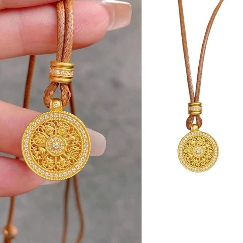 铜合金吊坠 复古小吉祥八宝吊坠金色项链宫廷皮绳时尚百搭民族风