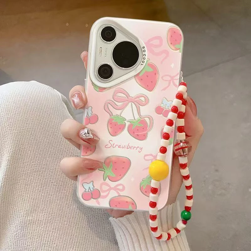 新款潮牌蝴蝶结草莓彩银壳手机壳大孔不包摄像头