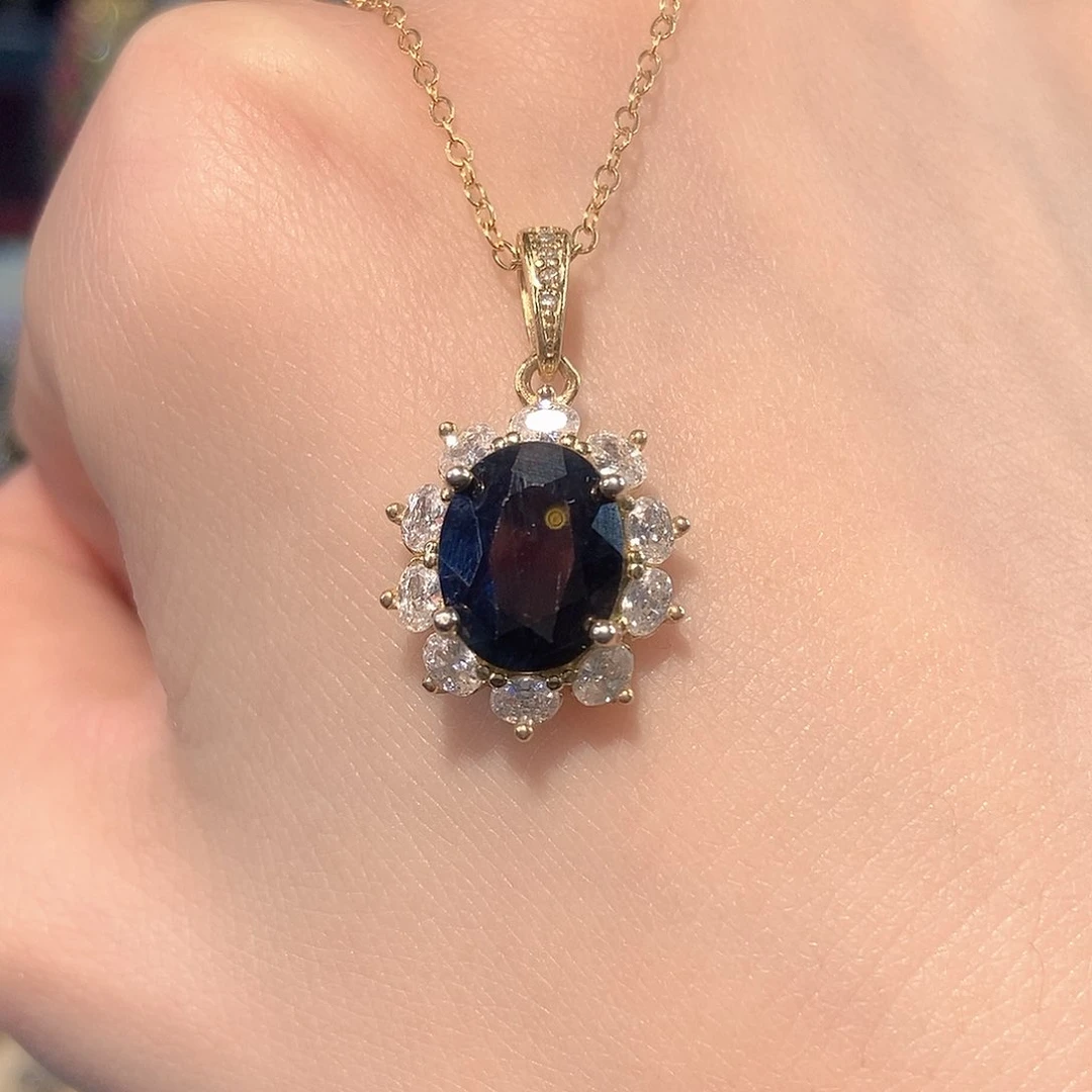 蓝宝石颈饰银S925镶嵌