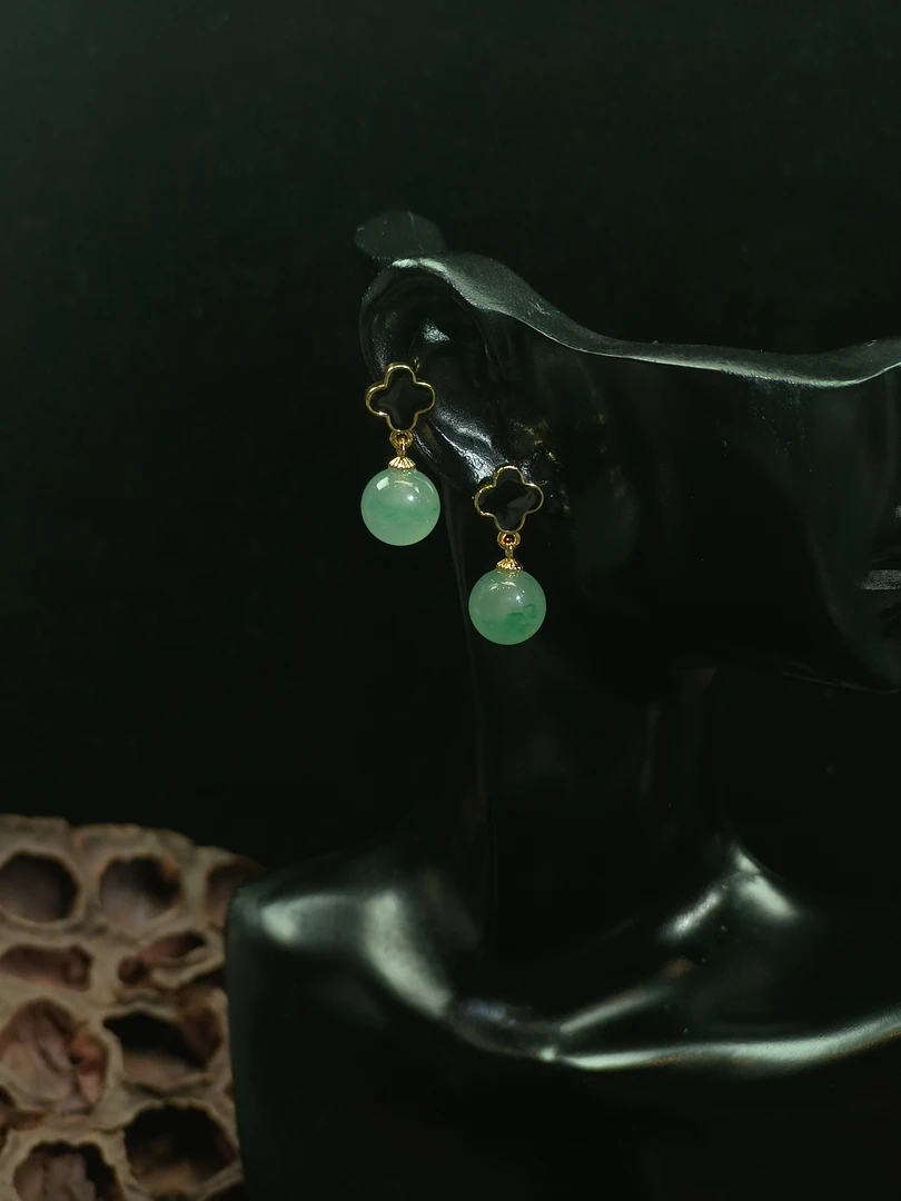 非洲翠高冰飘花四叶草耳坠（产品多样性随机发一对）