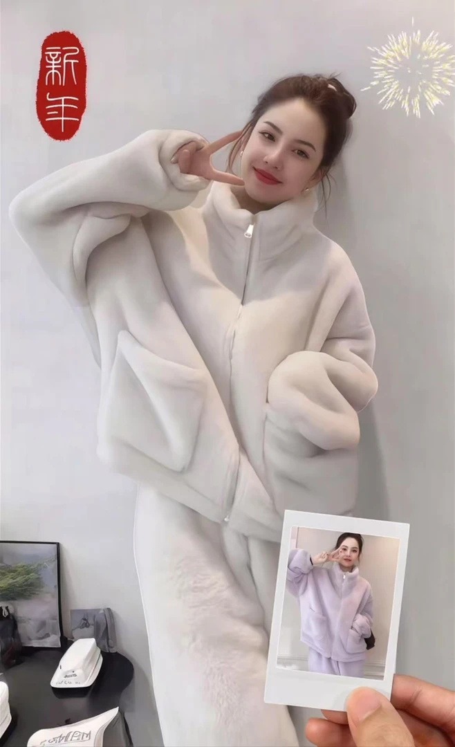 【绒宝宝6666】睡衣女冬季加绒保暖拉链外穿家居服宽松休闲两件套