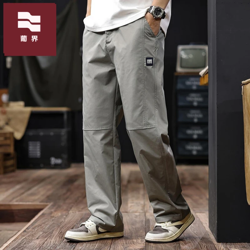 夏季薄款拼接户外直筒休闲裤男士2025新款轻薄宽松裤子工装裤男裤