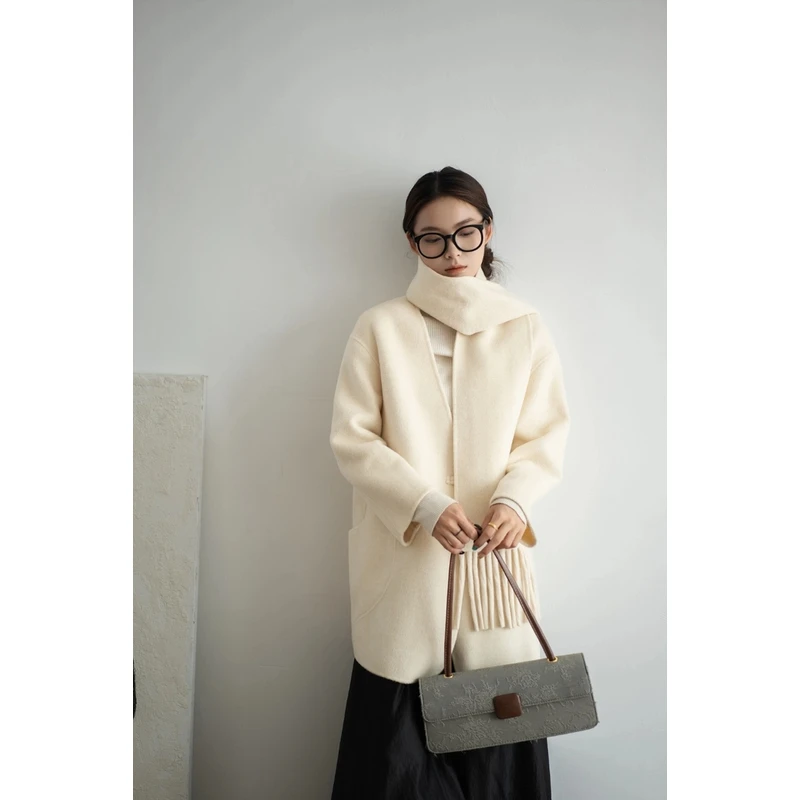 长毛加厚气质百搭休闲时尚女士秋冬围巾款双面羊毛大衣